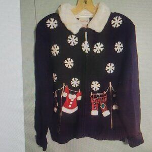 crystal kole xmas cardigan sweater detachable fur size L